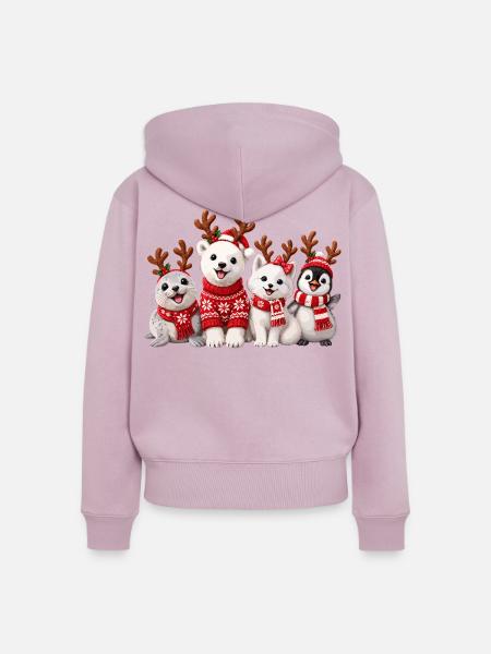 Fröhliche Weihnachtstiere mit Rentiergeweih - Frauen Premium Bio Zip Hoodie - Altrosa
