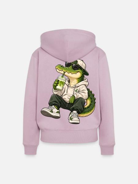 Krokodil mit Matcha Latte - Frauen Premium Bio Zip Hoodie - Altrosa
