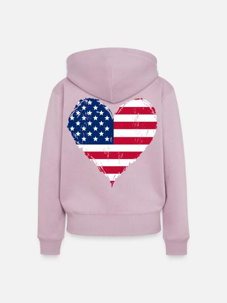 USA Herzflagge Grunge - Frauen Premium Bio Zip Hoodie - Altrosa