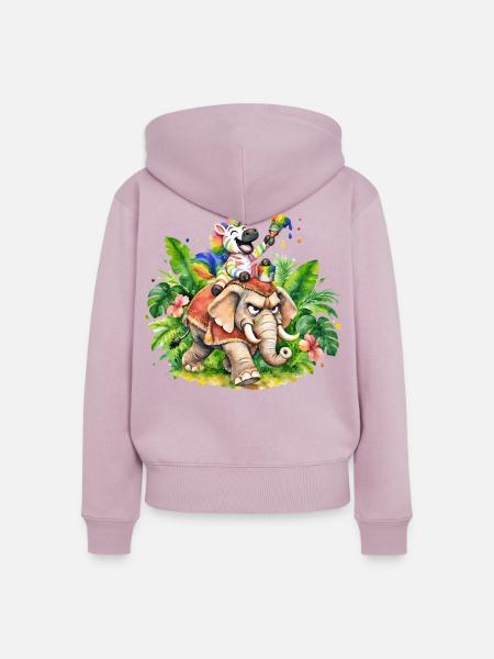Buntes Zebra-Einhorn auf Elefantenabenteuer - Frauen Premium Bio Zip Hoodie - Altrosa