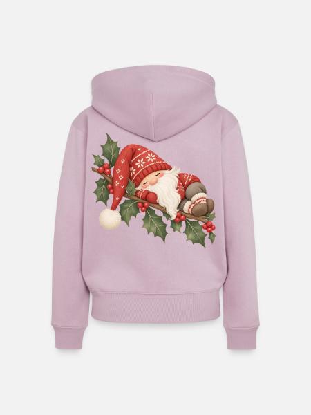 Schlafender Weihnachtswichtel auf Stechpalme - Frauen Premium Bio Zip Hoodie - Altrosa
