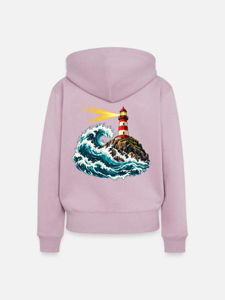 Leuchtturm über einer schwingenden Welle - Frauen Premium Bio Zip Hoodie - Altrosa