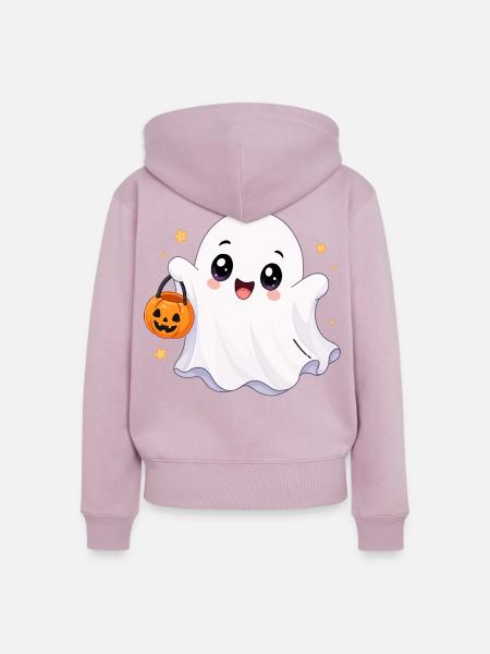 Süßer Kawaii Geist mit Kürbis - Frauen Premium Bio Zip Hoodie - Altrosa