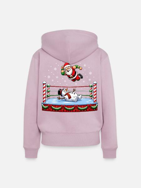 Weihnachtsmann-Wrestling mit Schneemann – Lustiges - Frauen Premium Bio Zip Hoodie - Altrosa