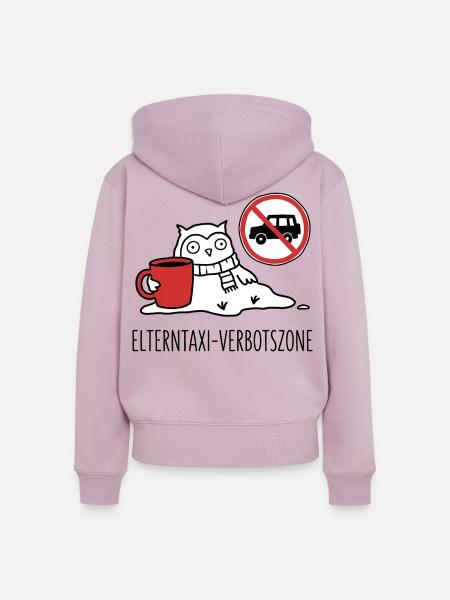 Elterntaxi Verbotszone Lustig Eule Spruch - Frauen Premium Bio Zip Hoodie - Altrosa