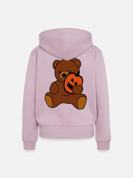 Niedlicher Teddybär mit Halloween-Kürbis - Frauen Premium Bio Zip Hoodie - Altrosa