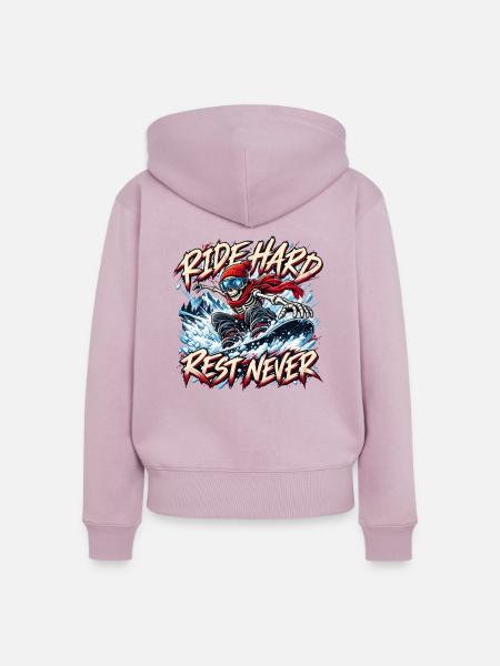Skelett-Snowboarder fährt Hard Rest Never - Frauen Premium Bio Zip Hoodie - Altrosa