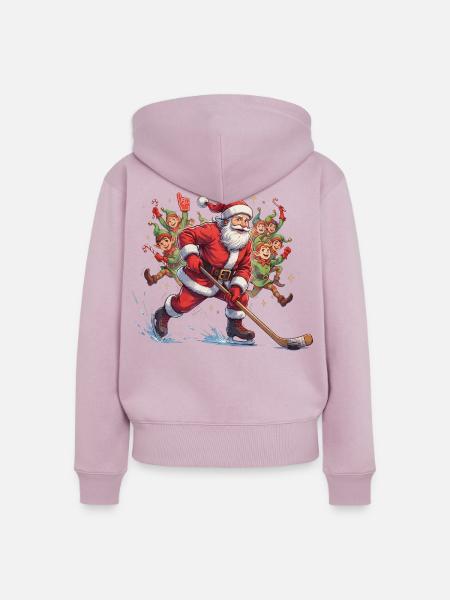 Weihnachtsmann spielt Eishockey - Frauen Premium Bio Zip Hoodie - Altrosa