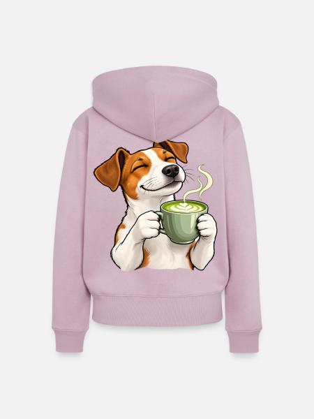 Jack Russell mit Matcha Latte - Frauen Premium Bio Zip Hoodie - Altrosa