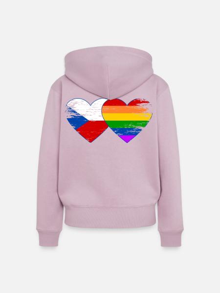 Tschechien Regenbogen Flagge Herz used - Frauen Premium Bio Zip Hoodie - Altrosa