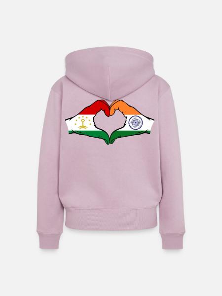 Tadschikistan_Indien_Flagge_Hände_Herzform - Frauen Premium Bio Zip Hoodie - Altrosa