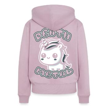 Death Metal/ Einhorn - Frauen Premium Bio Zip Hoodie - Altrosa - Hinten - Julia (174cm)