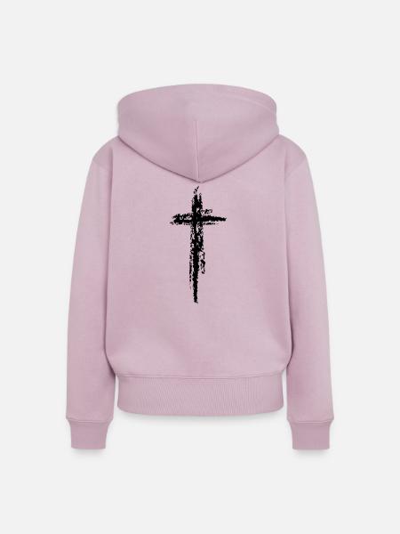 Kreuz schwarz - Frauen Premium Bio Zip Hoodie - Altrosa