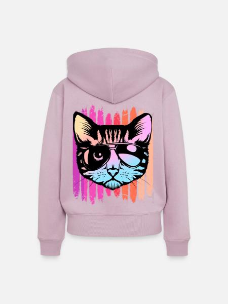 Katze mit Sonnenbrille - Frauen Premium Bio Zip Hoodie - Altrosa