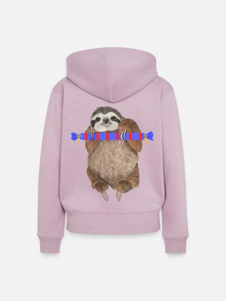 Faultier mit Geschenk - Frauen Premium Bio Zip Hoodie - Altrosa
