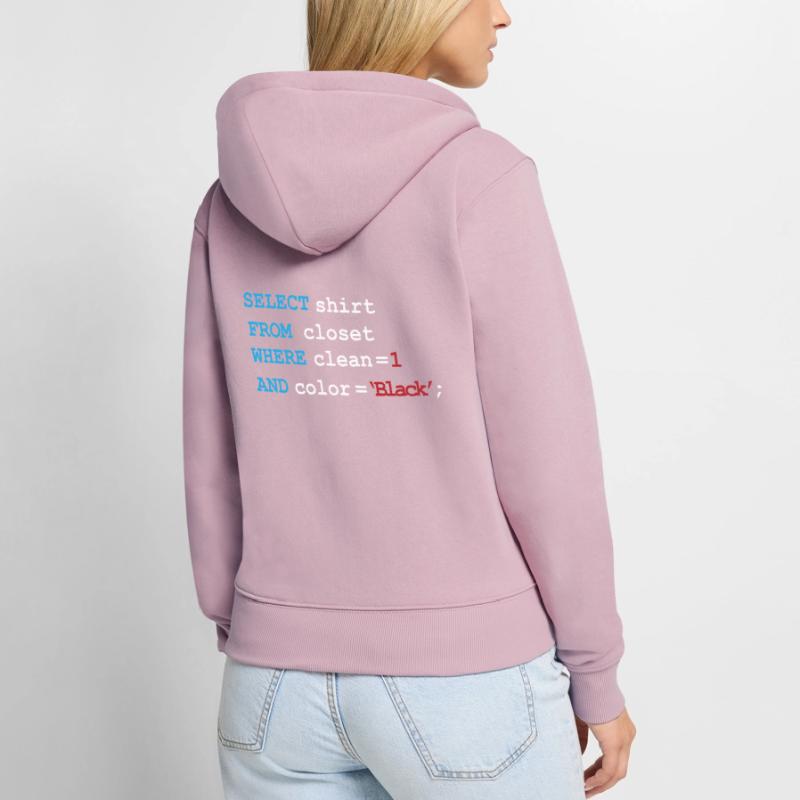 Developer Devops Morgenroutine SQL Select Frauen Premium Bio Zip Hoodie