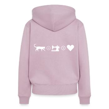 Katze und Nähen ist Liebe, macht glücklich - Frauen Premium Bio Zip Hoodie - Altrosa - Hinten - Julia (174cm)