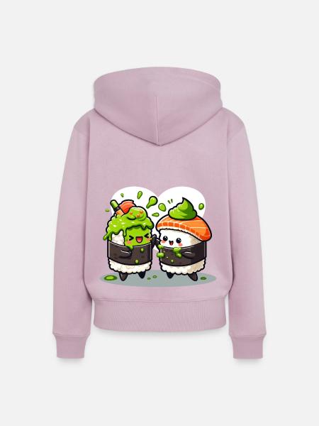 Kawaii Sushi mit Wasabi - Frauen Premium Bio Zip Hoodie - Altrosa