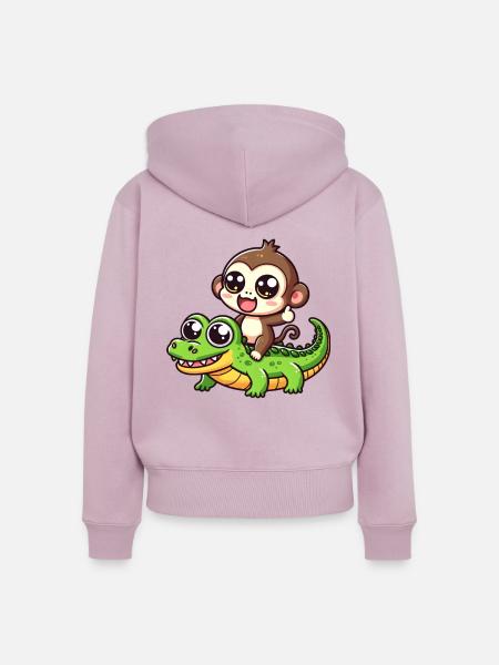Niedlicher Affe reitet Krokodil - Frauen Premium Bio Zip Hoodie - Altrosa