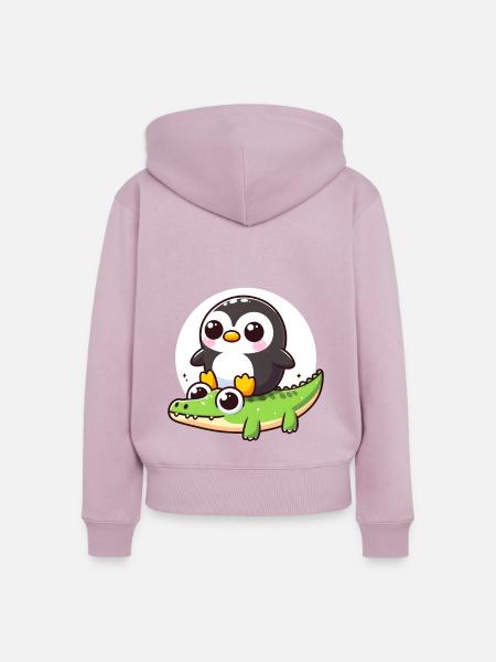Pinguin auf Krokodil - Frauen Premium Bio Zip Hoodie - Altrosa