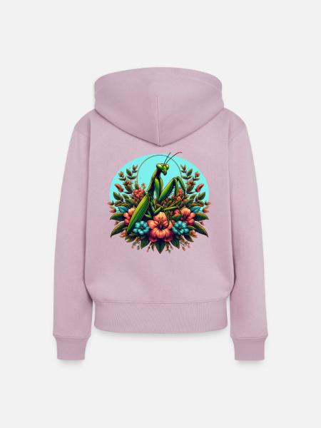 Gottesanbeterin im Blumenmeer - Frauen Premium Bio Zip Hoodie - Altrosa