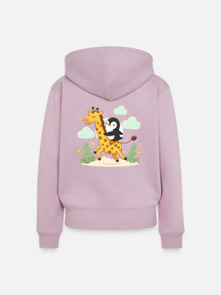 Pinguin reitet Giraffe - Frauen Premium Bio Zip Hoodie - Altrosa