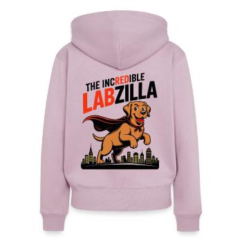 Labzilla – Foxred Labrador im Monster-Modus - Frauen Premium Bio Zip Hoodie - Altrosa - Hinten - Julia (174cm)