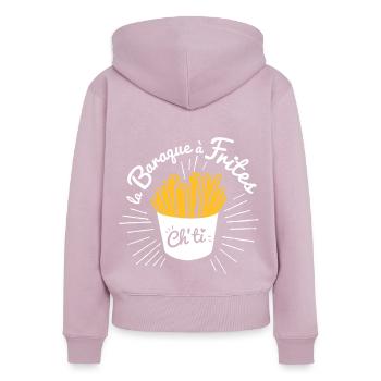 La baraque à frites, ch'ti ! - Sweat à capuche zippé Premium bio Femme - rose poudré - Dos - Julia (174cm)