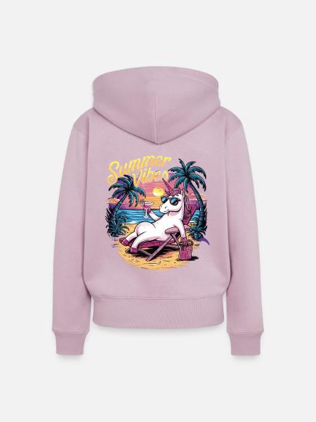 Summer vibes Einhorn - Frauen Premium Bio Zip Hoodie - Altrosa