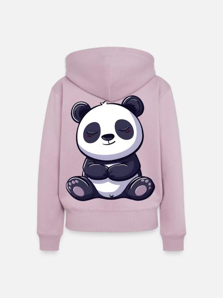 Niedliche Panda Cartoon Illustration - Frauen Premium Bio Zip Hoodie - Altrosa