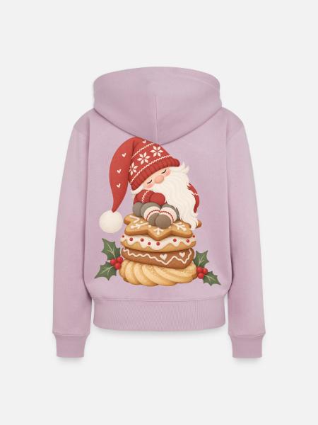 Schlafender Wichtel auf Weihnachtsplätzchen - Frauen Premium Bio Zip Hoodie - Altrosa