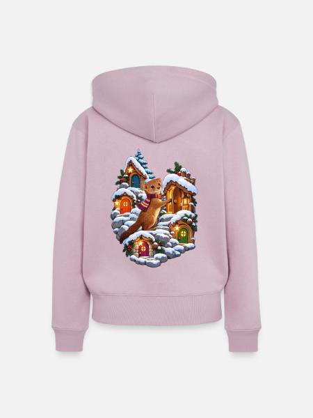 Zwergmanguste im Adventskalender-Bergdorf - Frauen Premium Bio Zip Hoodie - Altrosa