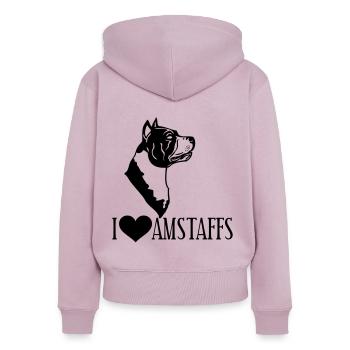 americanstaffy0d - Sweat à capuche zippé Premium bio Femme - rose poudré - Dos - Julia (174cm)