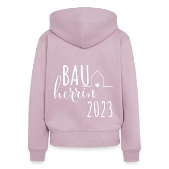 Bauherrin 2023 Häuslebauer Hausbau Geschenk - Frauen Premium Bio Zip Hoodie - Altrosa - Hinten - Julia (174cm)