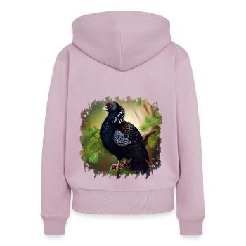 Der Auerhahn lebt in den europäischen Wäldern - Frauen Premium Bio Zip Hoodie - Altrosa - Hinten - Julia (174cm)