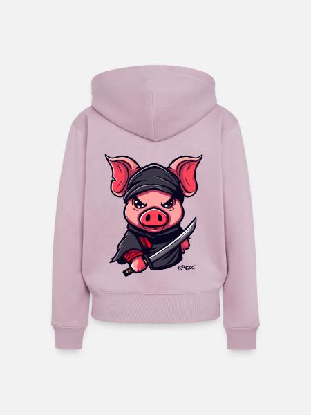 Ninja Schwein - Frauen Premium Bio Zip Hoodie - Altrosa