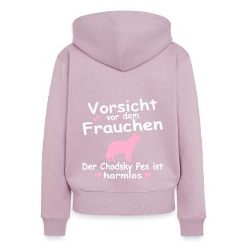 Chodsky Pes Mama Vorsicht vor Frauchen Spruch - Frauen Premium Bio Zip Hoodie - Altrosa - Hinten - Julia (174cm)