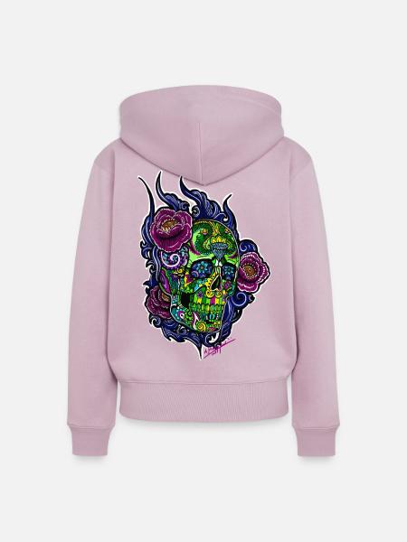 Schädel/abstraktBlüten - Frauen Premium Bio Zip Hoodie - Altrosa