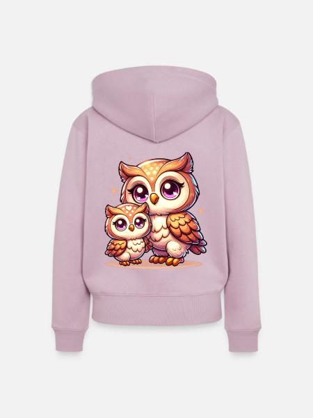 Niedliche Eulenfamilie Illustration - Frauen Premium Bio Zip Hoodie - Altrosa