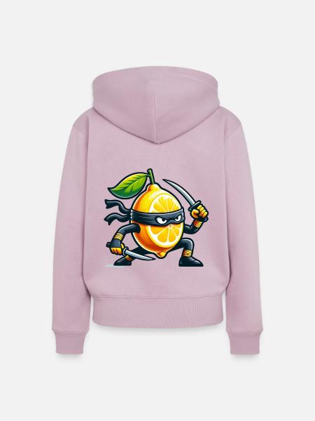 Zitrone Ninja Mit Samurai-Schwert - Frauen Premium Bio Zip Hoodie - Altrosa