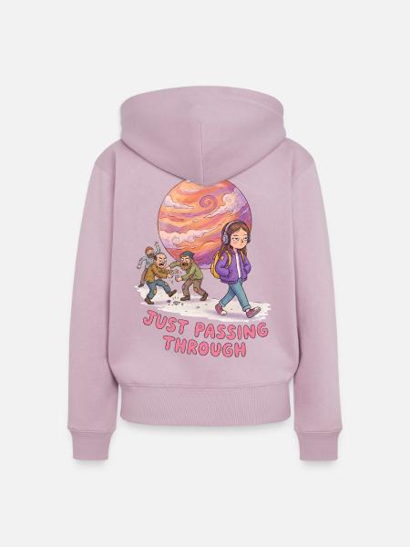 Ich bin nur auf der Durchreise - Frauen Premium Bio Zip Hoodie - Altrosa