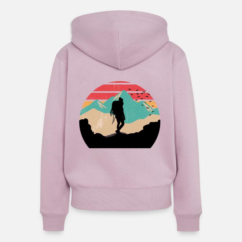 Wanderin Mountains Montagne Escursionistiche Più escursioni - Felpa con cappuccio con zip ecologica premium da donna - rosa antico