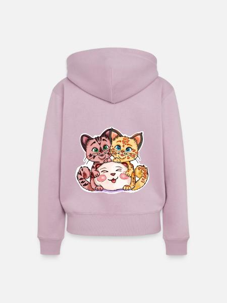 Zwei Kätzchen mit Stofftier - Frauen Premium Bio Zip Hoodie - Altrosa