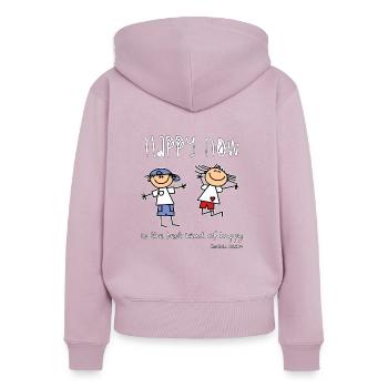 Christian Design - Happy Now ist die beste Art von - Frauen Premium Bio Zip Hoodie - Altrosa - Hinten - Julia (174cm)