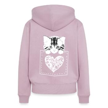 Chaton en coeur de chat de poche - Sweat à capuche zippé Premium bio Femme - rose poudré - Dos - Julia (174cm)