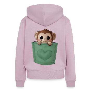 Kleiner Affe inTascheHerz grün - Frauen Premium Bio Zip Hoodie - Altrosa - Hinten - Julia (174cm)