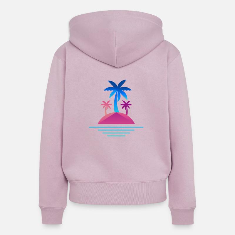 Île palmiers Design Temps mort - Sweat à capuche zippé Premium bio Femme - rose poudré