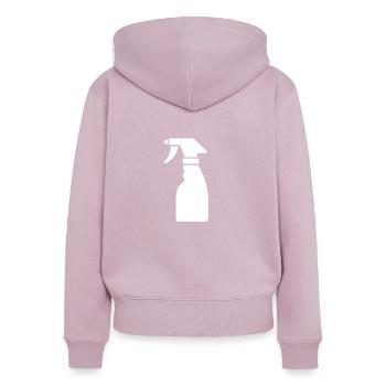 Flacon de nettoyage - Sweat à capuche zippé Premium bio Femme - rose poudré - Dos - Julia (174cm)
