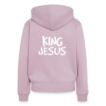 Roi jésus - Sweat à capuche zippé Premium bio Femme - rose poudré - Dos - Julia (174cm)