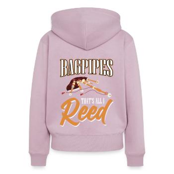Cornemuse - C’est tout ce que j’ai - Cornemuse - Sweat à capuche zippé Premium bio Femme - rose poudré - Dos - Julia (174cm)